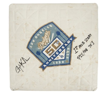 2008 Clayton Kershaw Autographed Dodger Stadium Used 2nd Base From Clayton Kershaws First Major League Start (MLB AUTHr)